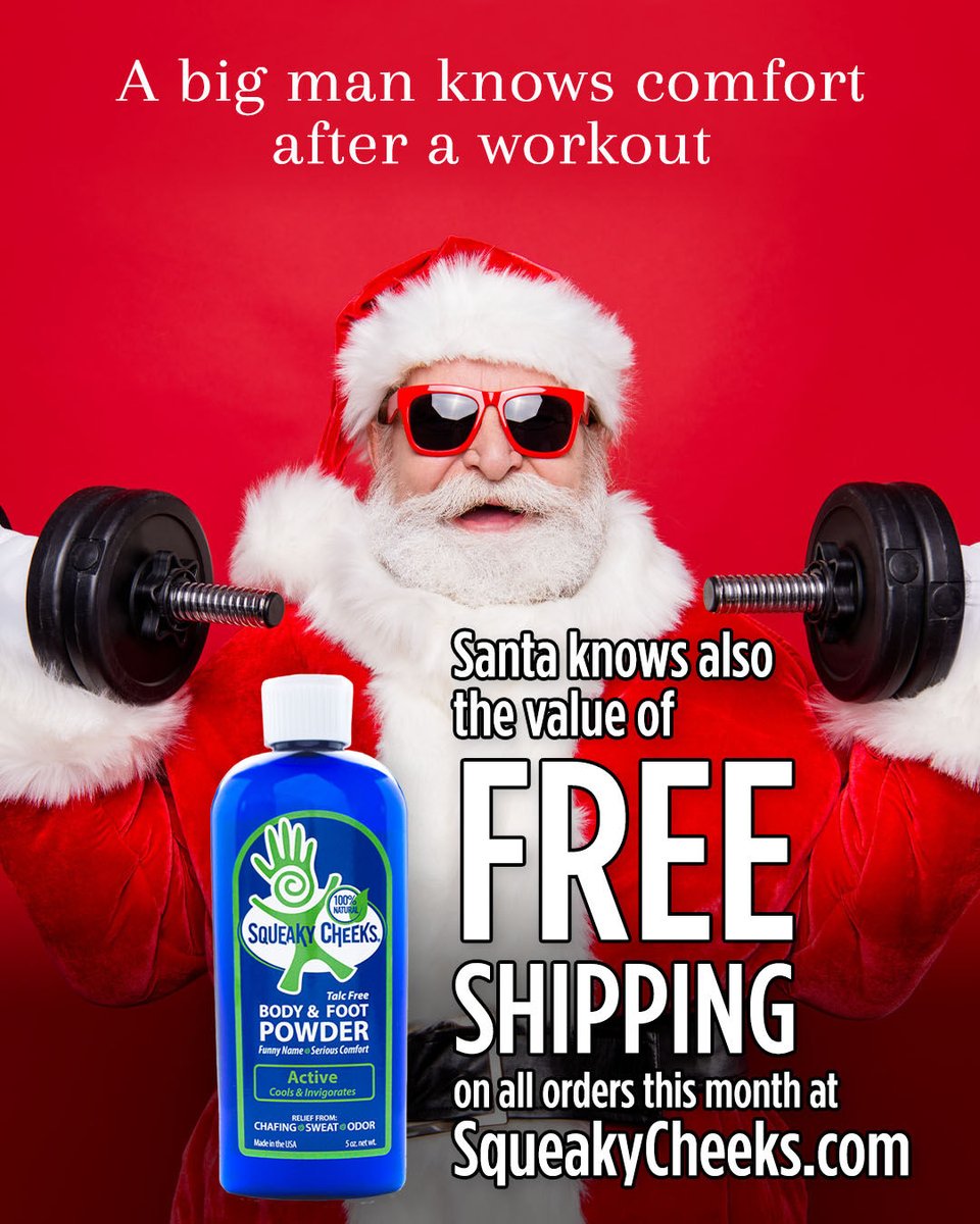 NoSqueak's tweet photo. This is the perfect stocking stuffer for the holidays. Order some all-natural Squeaky Cheeks as a gift of comfort for yourself or someone else.

Learn more about our talc-free natural products and FREE shipping at https://t.co/q67Kpd9kHv.

#squeakycheeks #babypowder #running https://t.co/mz6oX6DSrS