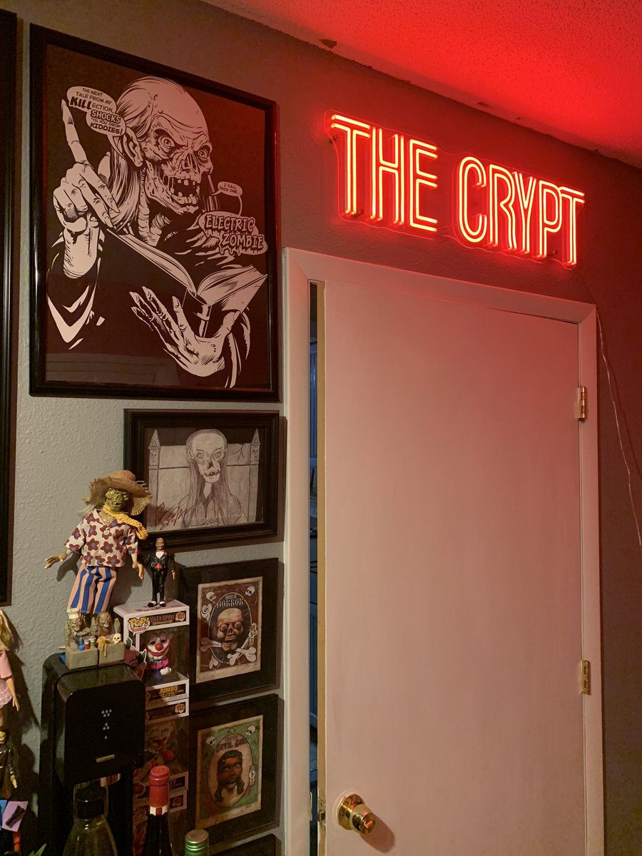 My wife’s birthday present to me is really tying our Horror Bar together. Welcome to THE CRYPT! @JohnKassir @kinky_horror @SetDarcyFree @gekpodcast @HomicidalKaci @monstersndrinks @HorrorMovieBBQ #MutantFam #TalesFromTheCrypt