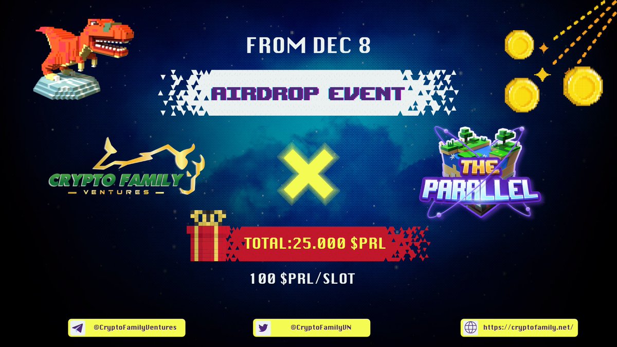 CryptoFamilyVN's tweet photo. 💥The Parallel - Airdrop Event @theparallel_io 

Reward: 25,000 $PRL for 250 winners
Start: 08th December 2021
Rules
👉Follow: https://t.co/8nU0q5kdIv
👉Join  https://t.co/IpkKjnxbMd
👉Join  https://t.co/IpkKjnxbMd
👉Like &amp; rw this post
🛑Complete form:https://t.co/5EoIRt4Igw https://t.co/y55JCeSeJ1