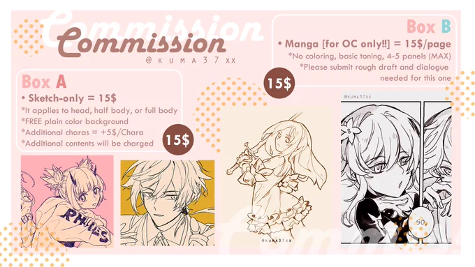 [ OPEN COMMISSION!! ] 🎨🖌️🎉🔸🔸
Hello~ I'm currently opening a comms, 3 vacant slots! Comment here/ DM me if you're interested, feel free to ask/discuss it with me first ♪
#opencommissions #artcommissions
Like and RTs are really appreciated! Thank you~~
\ʕ *'∀`* ʔ/✨🔻🔻🔻 