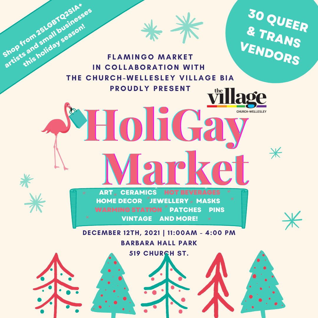 flamingomarket_'s tweet image. Come out &amp;amp; join us in supporting local LGBTQ2SIA+ Artists with your shopping this Holiday Season Toronto!
Flock to see Rooks Design, Juniper and Eve, All That Glitters, SOAP &amp;amp; so many more THIS SUNDAY Dec 12th 11-4 @ Barbara Hall Park!
Presented in collab w/ @ChurchWellesley BIA