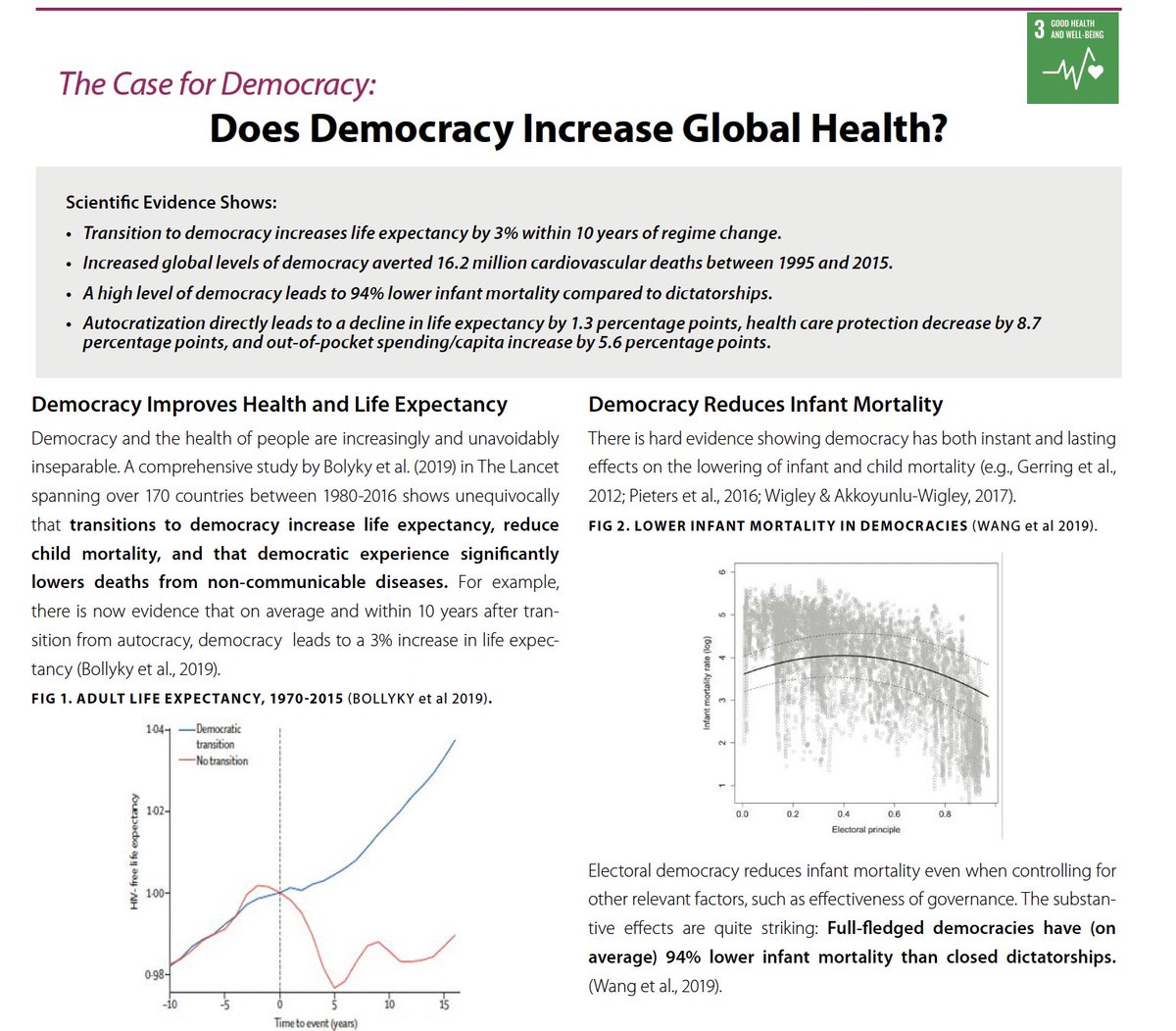 On health outcomes, democracies outperform autocracies in terms of infant mortality, life expectancy, etc: