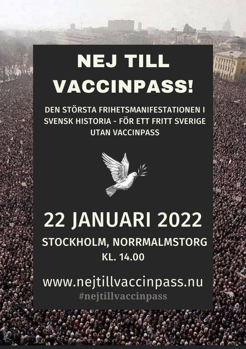 Natlyt's tweet photo. Wouldn't usually be looking at this but it popped up on trending. I particularly like the long-term planning for this protest: timing is perfect for topping of omikron spread. Also there are more people in the picture than are in all of STHLM. #nejtillvaccinpass 1/2 https://t.co/ldlMJm8837