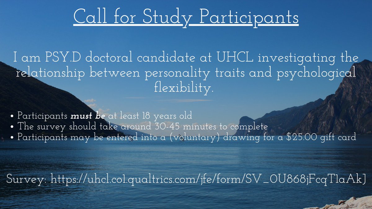 CKnight_UHCL's tweet photo. Hello everyone, please feel free to share my dissertation survey. I am trying to collect data until my IRB approval ends on December 21, 2021. Thank you!!!
@PhDVoice @thephdpeople @myACBS @AcademixMind @ABCTNOW https://t.co/gpk1vWgXMG