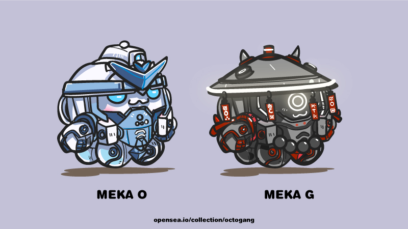 octogang's tweet photo. GM Gangs. As the finale drop is approaching. We are going to do 1 giveaway and presale WL at 0.05 to 3 random gangs.

How?
- Follow @octogang 
-💙 &amp;  RT
- Tag Frens
!gang
GLHF!! #octogangseasonfinale
[ img - Octo Meka owned by @anz_arts &amp; @letterhythm ] https://t.co/9XI8yWJZeK
