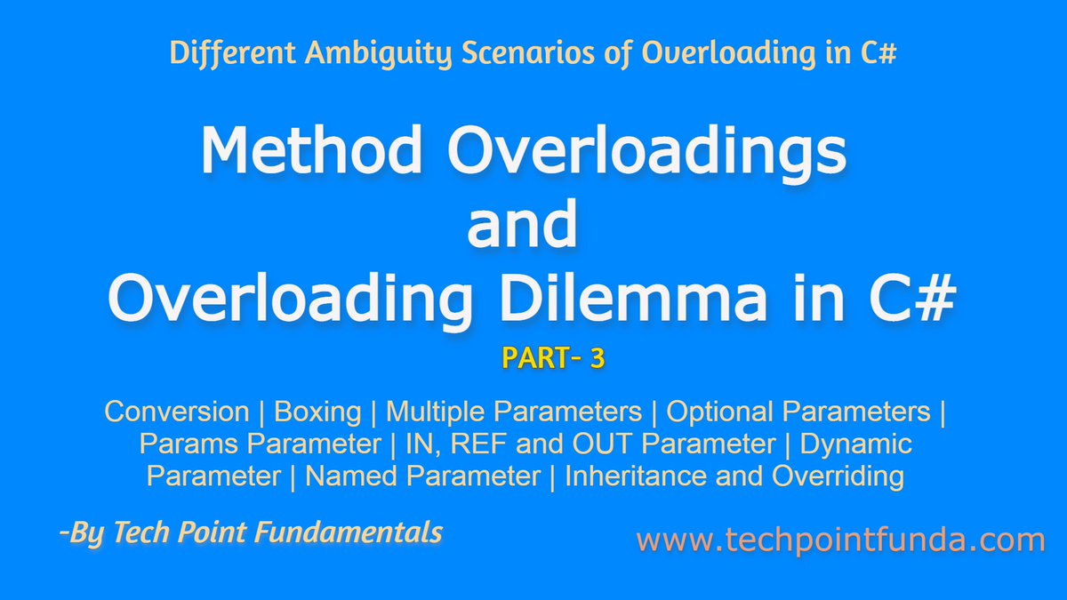 TechPointFunda's tweet image. Method Overloading and Overloading Dilemma C#:

techpointfunda.com/2021/11/method… 

#CSharpInterviewQuestionsAndAnswers #CsharpInterviewQuestions2021 #InterviewPreparation #InterviewQuestionsAndAnswers #CSharp #techpointfundamentals #techpointfunda