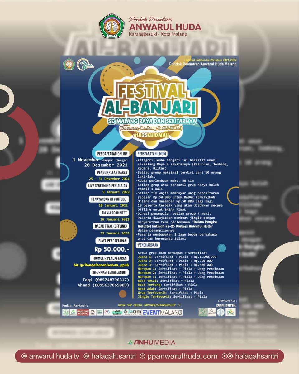 halaqahsantri's tweet photo. Ngalap berkah Sholawat. Ayo, daftarkan grup kalian.

#lombabanjari #infolomba #malangraya #malamgsekitarnya #cintasholawat #rindunadi #majelisrasulullah #cintanabi #banjari https://t.co/cYvt47t24E