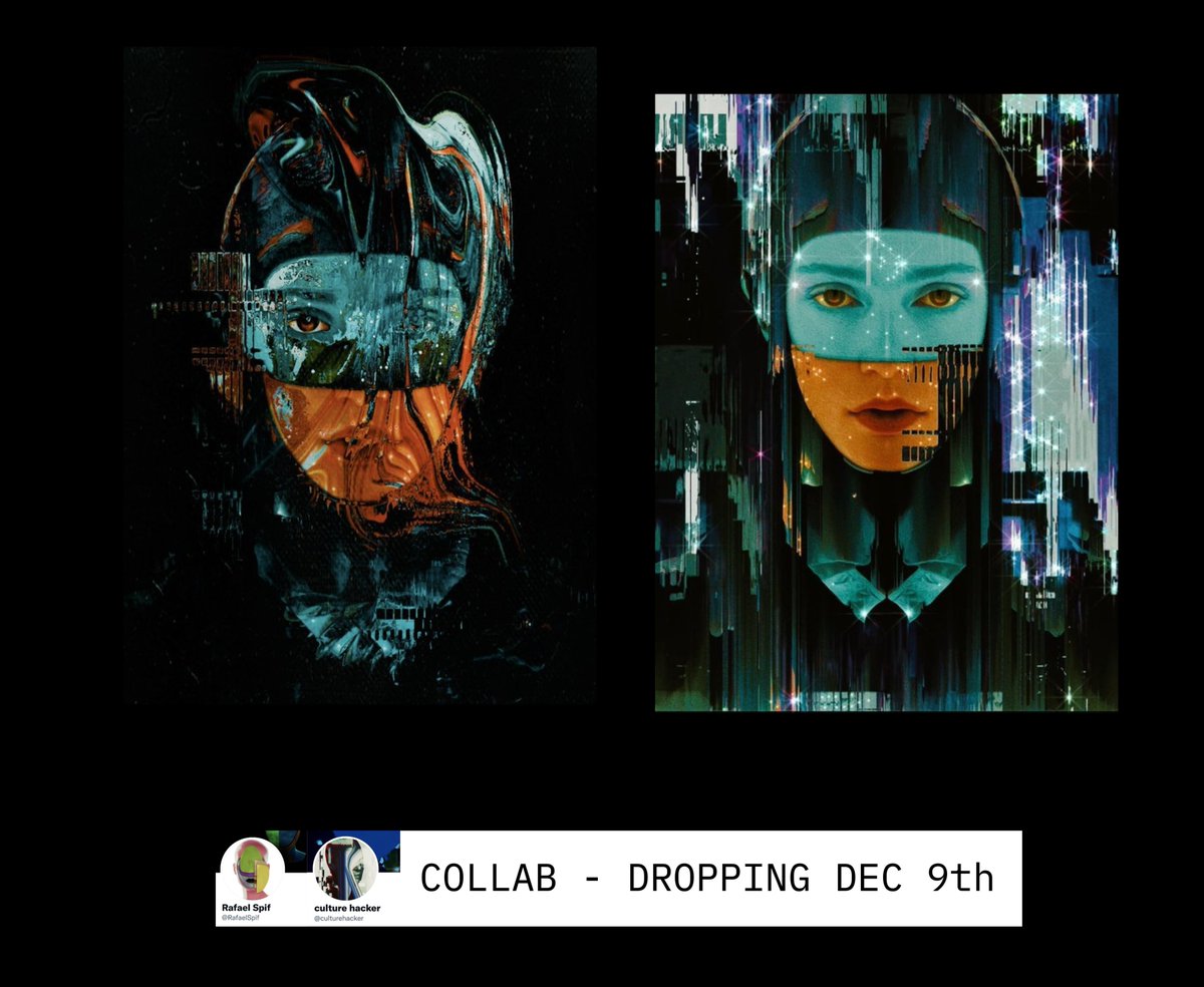 culturehacker's tweet photo. Excited for my first H=N collab! @RafaelSpif &amp; I are dropping some #glitch pieces this Thursday, Dec 9th at noon ET. Both pieces will be editions of 10. Looking forward to using the new collaborative contract! #hicetnunc2000 #HicetnuncNFT #nftcollectors #NFT #nfts #NFTdrop #tezos https://t.co/EwMCVER0Ct