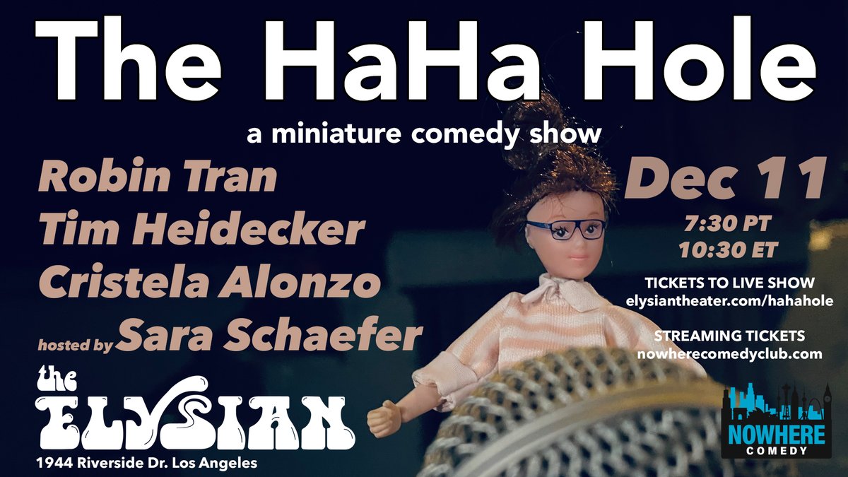 NowhereComedy's tweet photo. Streaming at #NowhereComedy on Saturday, comedian @saraschaefer1 will host a comedy show in her miniature 1:12 scale comedy club, The HaHa Hole! Also featuring @robintran04, @timheidecker, @cristela9, @RonFunches, & more. Tix available at https://t.co/FHDRyy6FO9. Don't miss it! https://t.co/oKphZQkHol