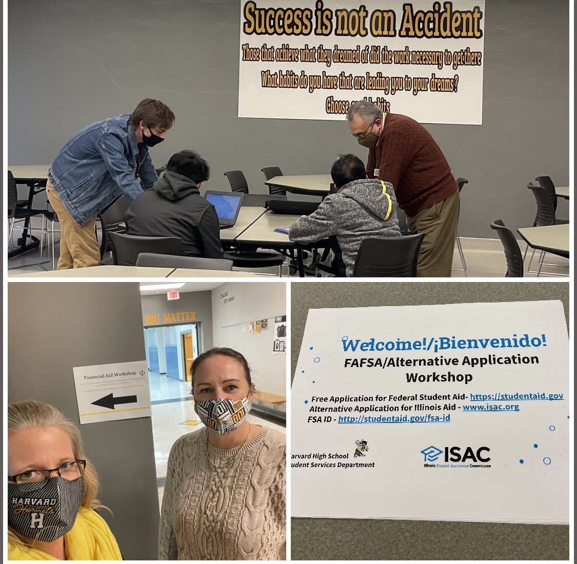 AmyBuchanan231's tweet photo. Shout out to @ISACFinAid Daina &amp; Sean, as well as @HarvardD50 translator Jaime Leimberg for helping us work toward our 100% @FAFSA &amp; Alternate Application completion for our @HHSHornets1 Seniors🐝 @hobbs_carl @HornetAVID @MiceliLinda https://t.co/8R5UP2vkx2