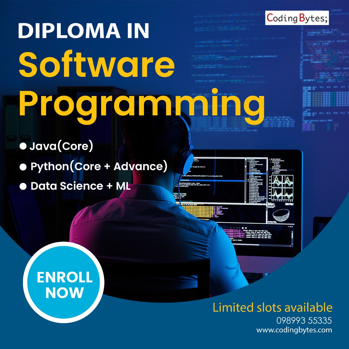 coding_bytes's tweet photo. Diploma in Software Programming Course

✅ Book a Free Demo Class of Python Course

Call: +91 9899-355-335
Visit: https://t.co/IbWkOlJHN9

#softwareprogramming #learncoding #learnprogramming #training #programming #codingbytes https://t.co/vitWlMU3er