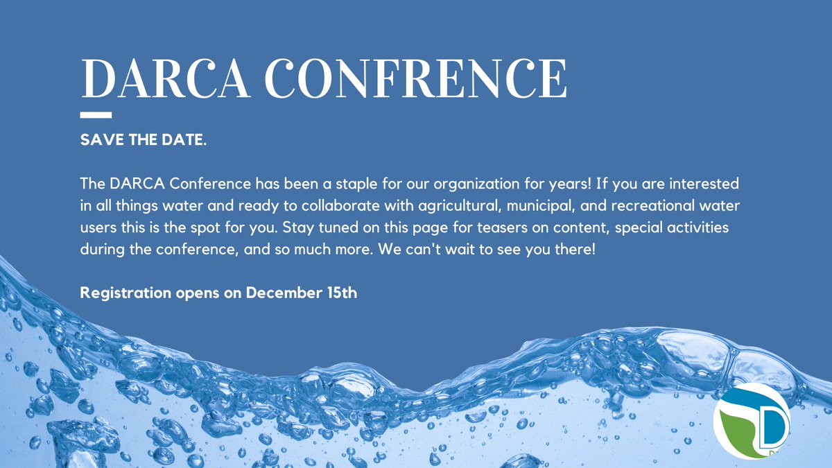 DARCAonline's tweet photo. Mark your calendars for our 2022 Conference where we will have topics like #LowHeadDams, #CurrentInfrastructureAssessments, #ConservationEasements, #WaterAcquisitions, and so much more! https://t.co/Rd9sUDy88H