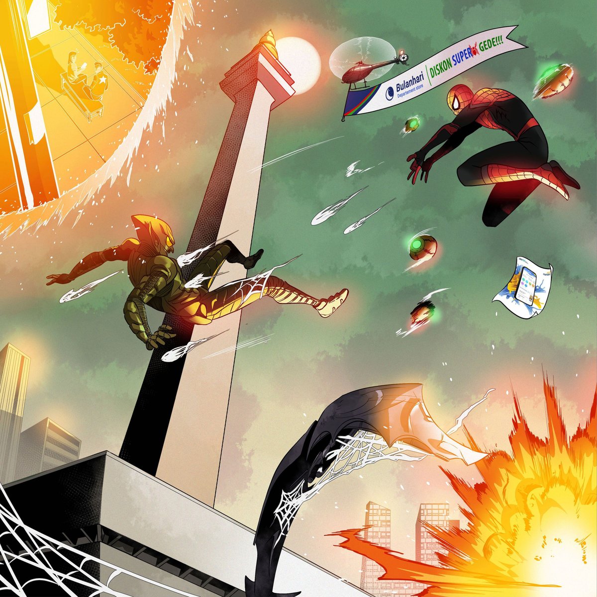 MCU_Direct's tweet photo. Officially licensed #SpiderManNoWayHome promo posters highlights action-packed fights at various Indonesian landmarks! All 7 images: https://t.co/MoWqunjZ8n https://t.co/GG0LMHQZFl
