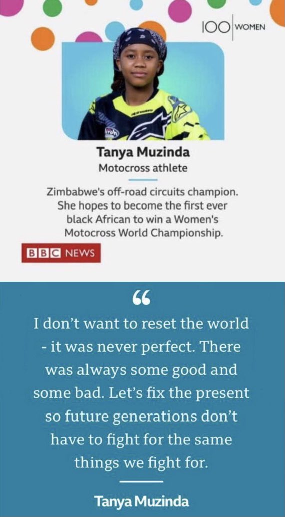 TanyaMuzinda's tweet photo. It’s an honor to be named amongst powerful women in the world as BBC 100 Women most influential and inspiring .It’s a good sign to my fellow country little girls that despite our set backs and limitations on our paths we are determined to be the best!
#BBC100Women 
#tanyamuzinda https://t.co/zv2MfZ4hMo
