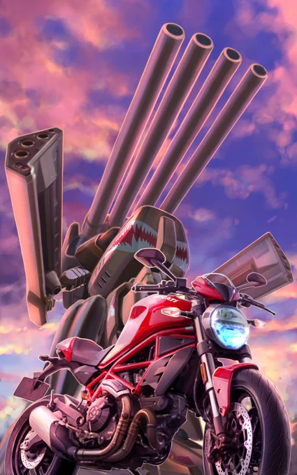  ネーミングの語呂合わせで描いています。今回はGSX1100Sカタナとガンダムカタナ。バンディット400はMSバンディット、GSFだと難しいですね 