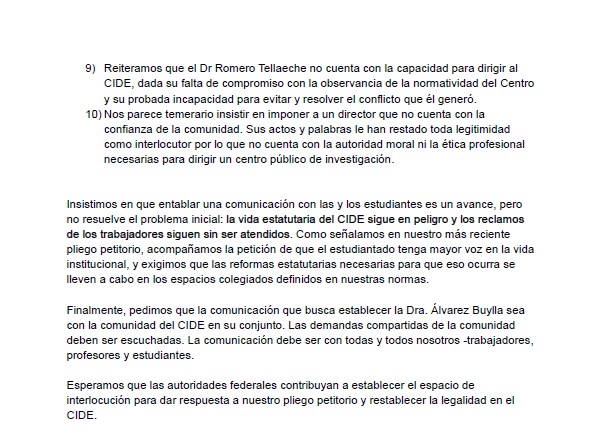 La Asamblea Académica Permanente del CIDE comunica:
#YoDefiendoAlCIDE