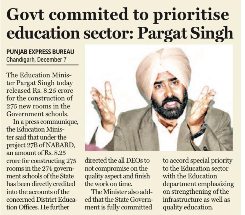 I released Rs. 8.25 crore for the construction of 275 new classrooms in the govt schools of Punjab & directed the district education officers and school heads not to compromise with the standards and to complete the work within the stipulated time.
#EducationRevolutionInPunjab