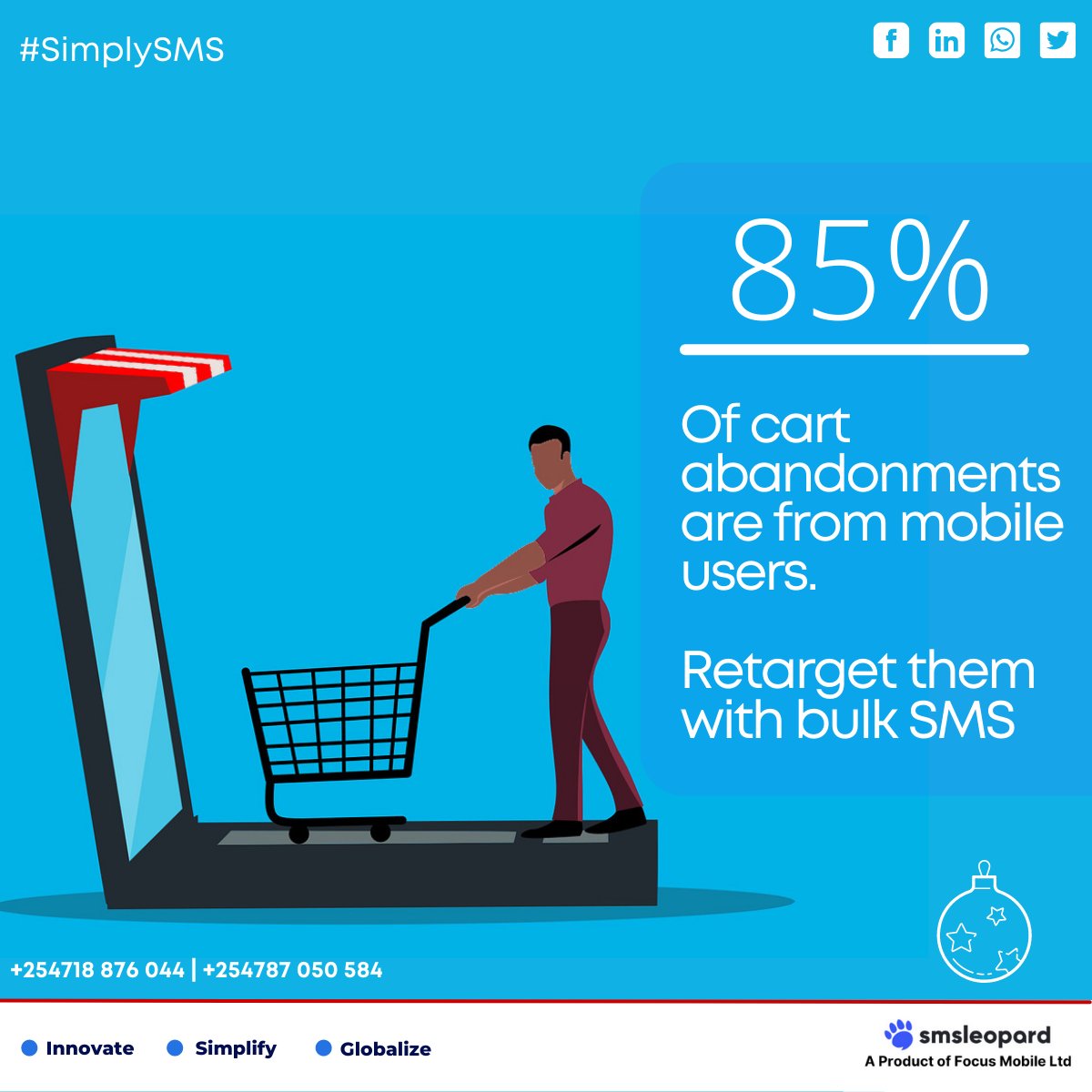 SMSLeopard's tweet photo. An abandoned cart doesn’t mean that a lost sale . Sometimes shoppers intend to follow up but get distracted. Retarget you customers with an SMS reminder and close that deal. Sign up today https://t.co/Mq4aOGgUvw #SMSLeopard #SimplySMS #Marketing https://t.co/VQRevyC1uC