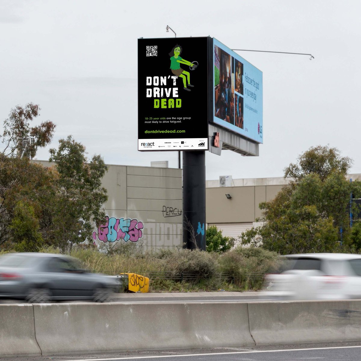 Road safety campaigns, created by local uni students to educate young drivers about the risks of driving fatigued, launched nationally.

With Aussies predicted to be on our roads in record numbers this Summer, our ongoing partnership with Re:act is vital.