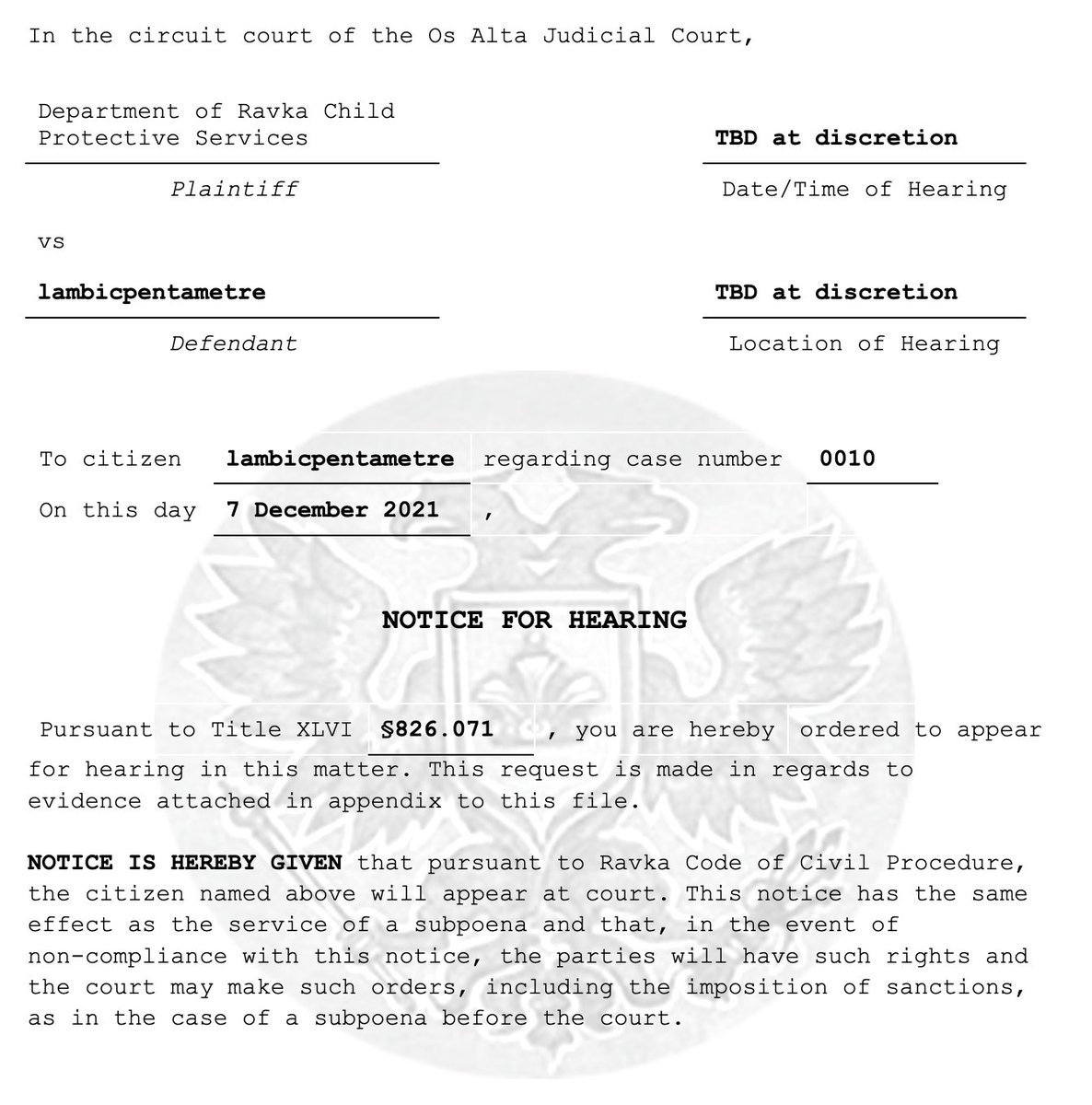 RavkaCPS's tweet photo. @fivefootlambs Any additional information you have regarding the identity of the employee or on suspect "the Darkling" should be passed on ASAP. Please see the following for more details on your upcoming hearing. https://t.co/5cm6iYqbIq