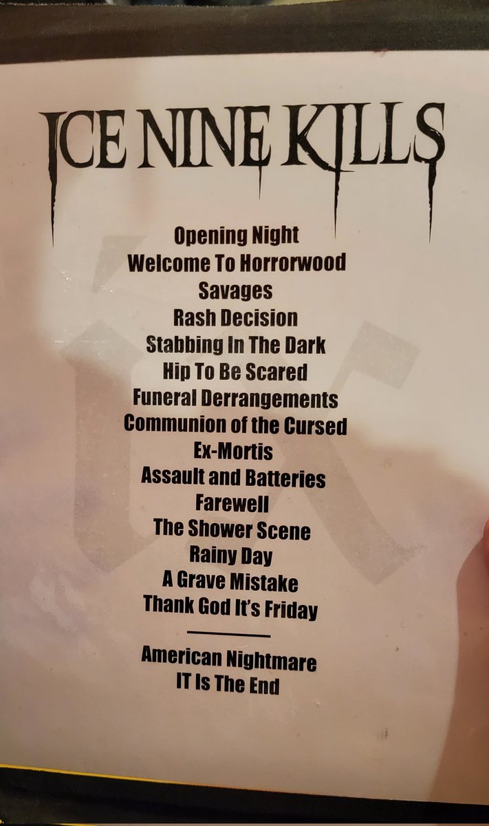 MarqeeMarie's tweet photo. I'd have given my left kidney and first born to score this tonight.. 😭
I still love you guys, though. 🖤🔪
[@ICENINEKILLS]

#IX #INK #IXPsychos #DeadChristmas
#CovingtonKY #MadisonTheater
#WelcomeToHorrorwood #TheSilverScream2
#HipToBeScaredTour #SeveredLeg2 https://t.co/Px9IJHSV8r