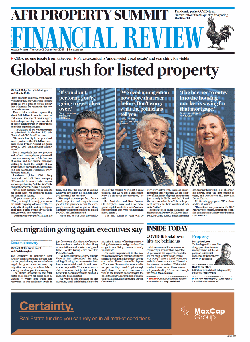 MaxCapGroup's tweet photo. CENTRE STAGE | It was a stellar lineup at the annual The Australian Financial Review Property Summit in Sydney yesterday.

MaxCap Founder and Executive Chairman, Wayne Lasky was pleased to be part of the discussion. https://t.co/604BU6NqQn