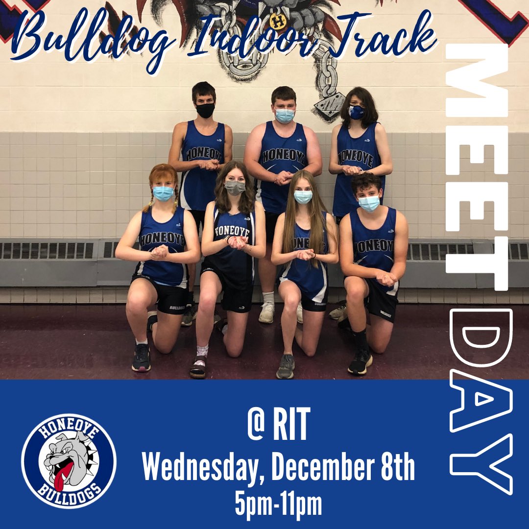HoneoyeSports's tweet photo. It’s MEET DAY for the Varsity Indoor Track Teams as they travel to RIT for their first contest of the season.  #RunBulldogsRun https://t.co/6fbOOnC3Kp
