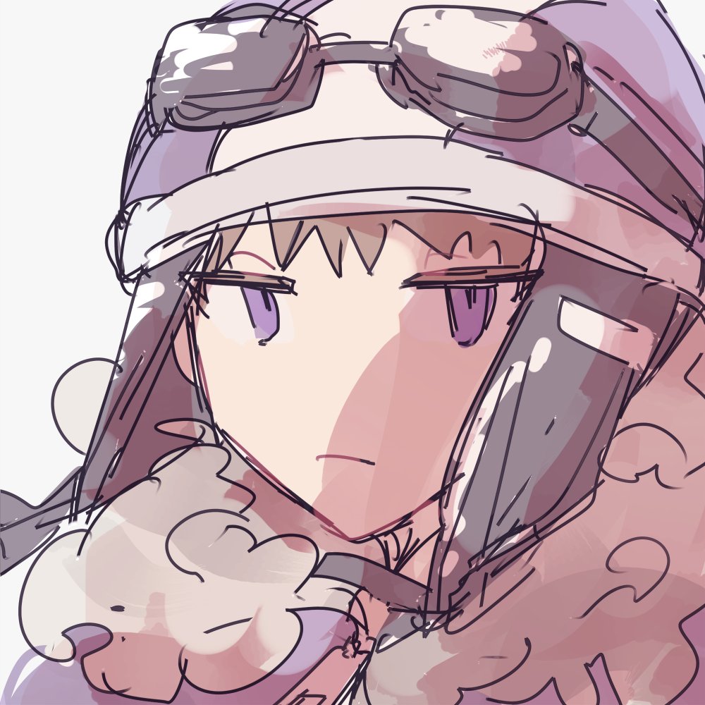 1girl solo goggles on headwear jitome purple eyes goggles white background  illustration images