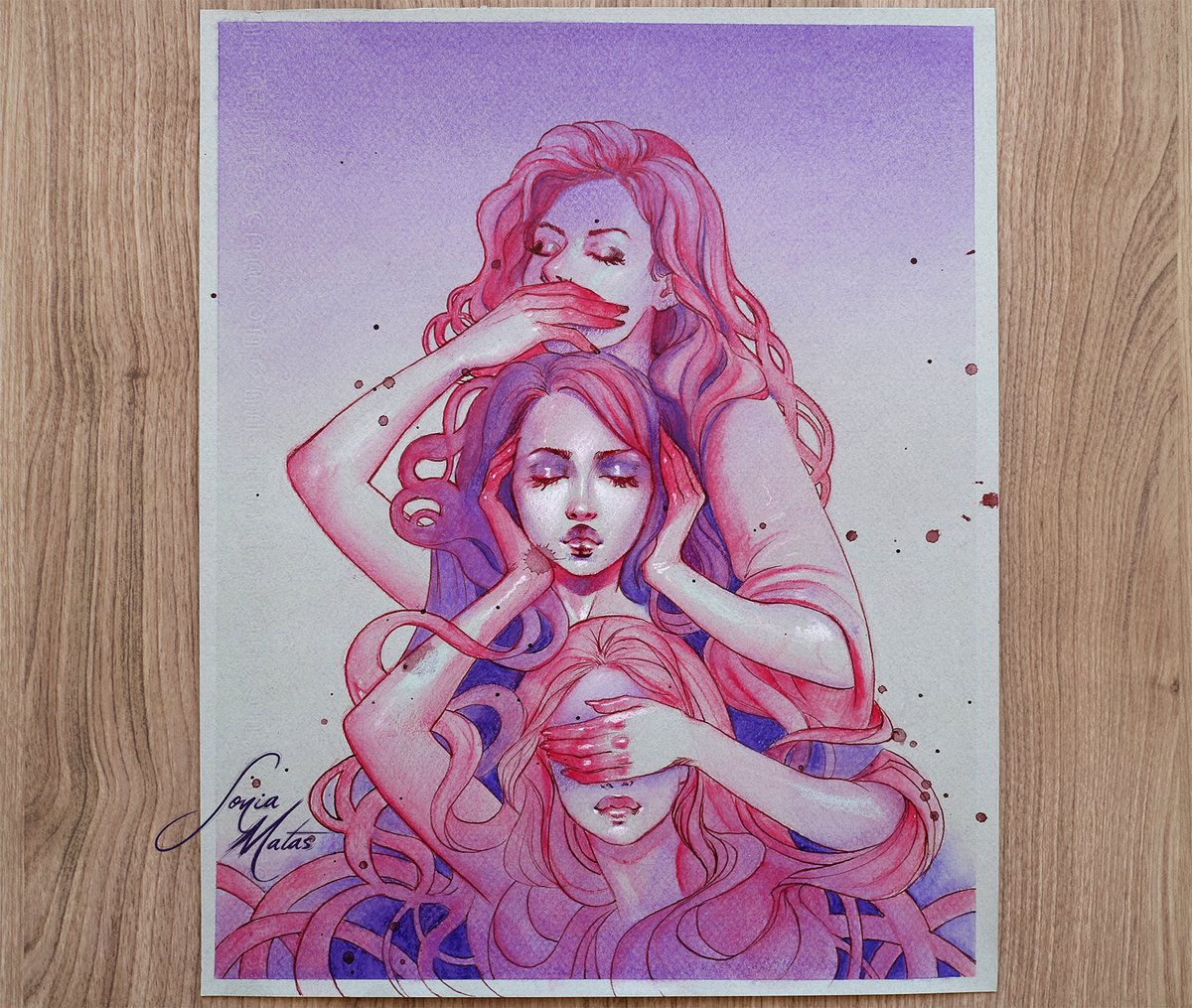 Sonia_MS_'s tweet photo. Dibujillos originales en acuarela y pastel que aún buscan casita 💜 Me ayudáis a buscarle una con un RT? 🙏 https://t.co/zofO9BbNGL