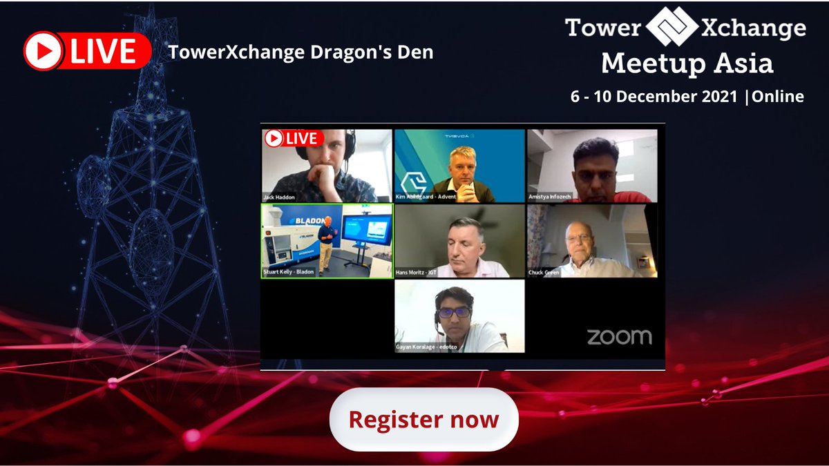 TowerXchange's tweet photo. Dragons Den is now LIVE at TowerXchange Meetup Asia!
Join Advent Technologies Holdings, Inc. edotco Group and Infozech Software Private Limited now and catch up with the entire week on-demand: https://t.co/cUbQBXNwvK
#txmeetupasia #towerxchange #towers #telecom #telecoms https://t.co/hXMbwH36rH