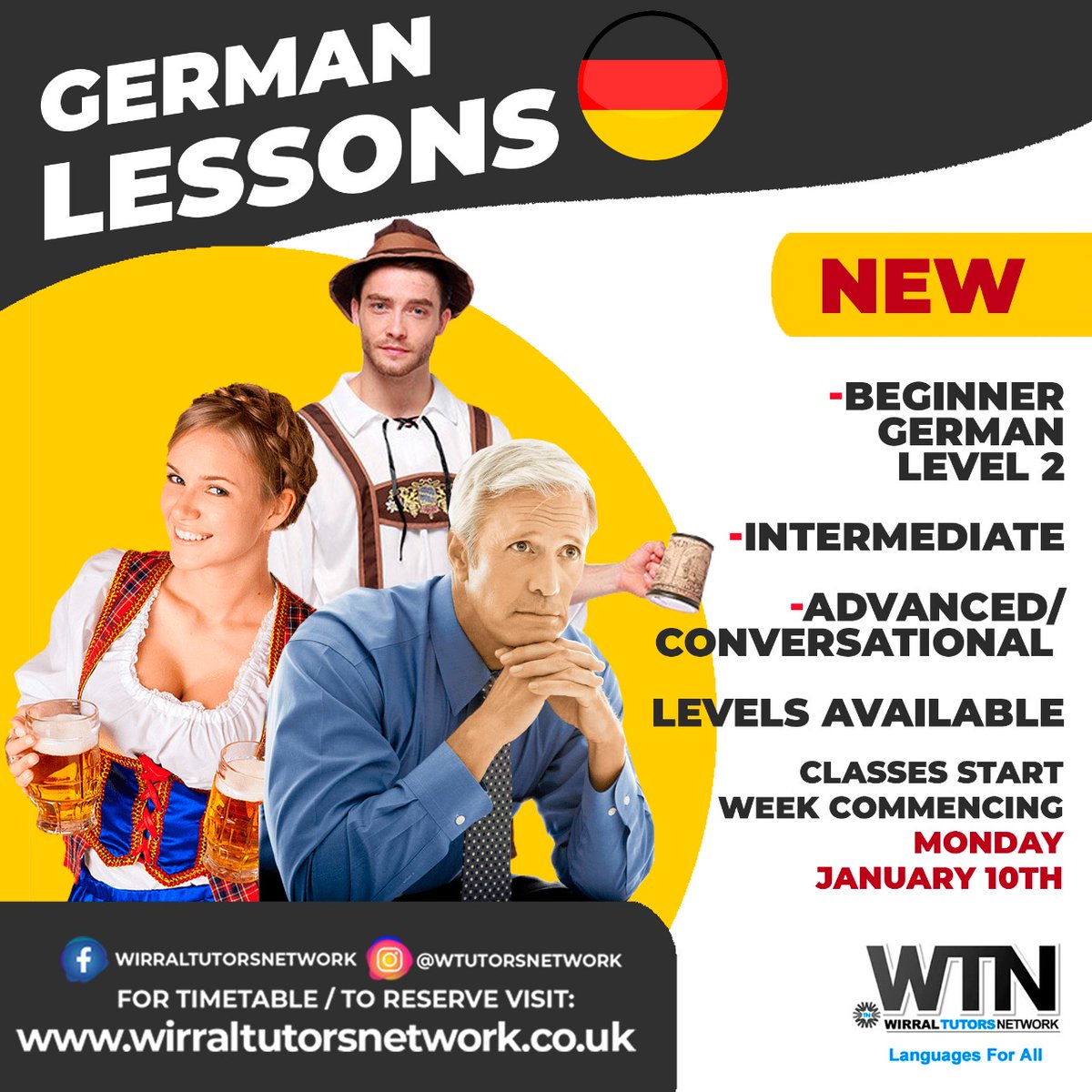 German Classes start in January 2022🇩🇪

To reserve or for more details visit:
wirraltutorsnetwork.co.uk
 
#germanclasseswirral  #GermanClasses #OnlineClasses #FaceToFaceClasses #Wirral #chester #Hoylake #community #GCSEgerman #ALevel #GroupClasses #IndividualClasses