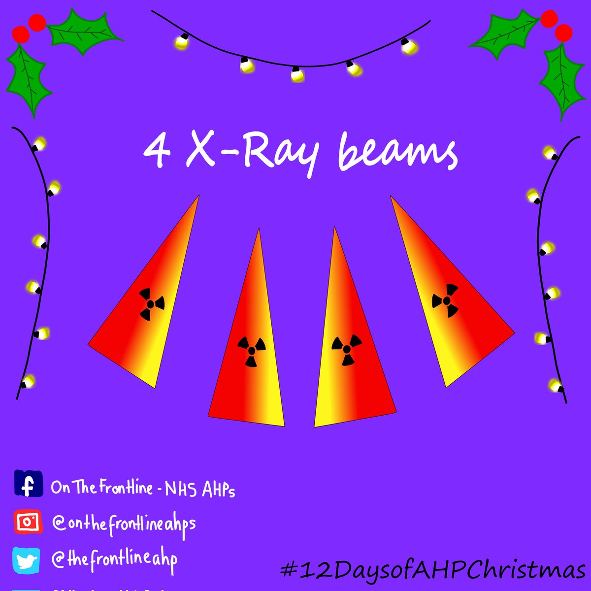 On the fourth day of Christmas ✨ my AHP gave to me... 

...4 X-Ray beams ☢️

3 paint brushes 🖌️

2 AFO's 

And a biscuit with a hot cup of tea! 🫓☕

#12DaysofAHPChristmas #OnTheFrontlineAHPs #NHScareers #AHPcareers #AHPsintoaction #Christmas #Radiographer
<a href="/WeAHPs/">WeAHPs 💙</a> <a href="/SCoRMembers/">SCoR Members</a>