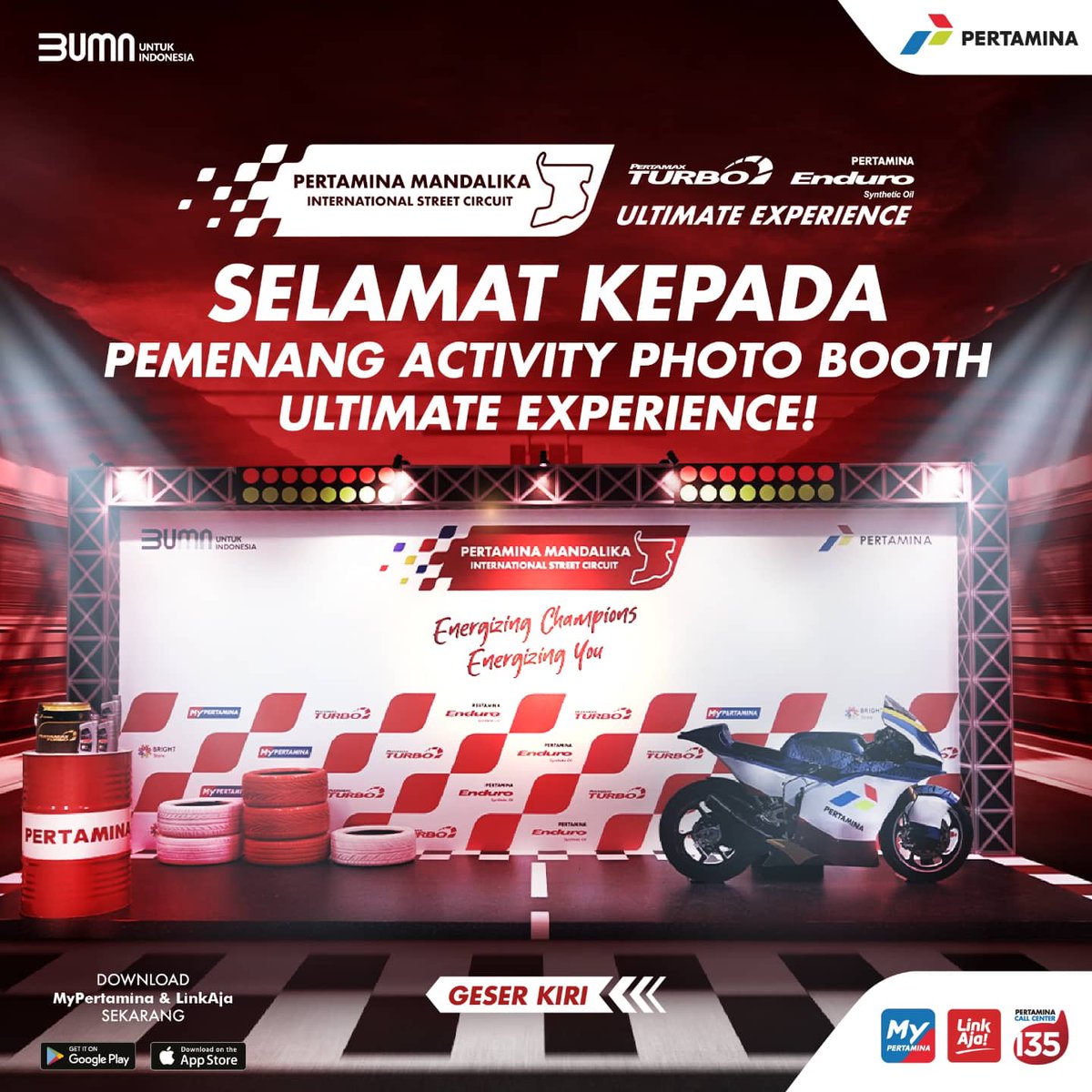 Selamat kepada para pemenang Photo Booth Pertamina yang berhasil mendapatkan saldo MyPertamina masing-masing senilai Rp300.000. 

Seluruh pemenang akan dihubungi melalui DM ya.