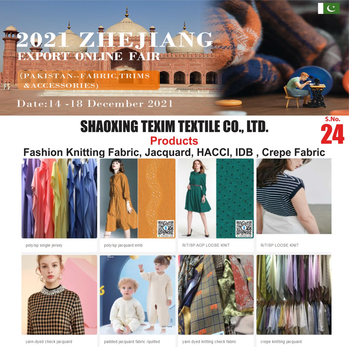 TextileAsia's tweet photo. Top Chinese Companies looking for Pakistani Buyers/distributors in Textile, Trims &amp; Accessories Sector 
Online Meetings 14 - 18 December 2021
Register free: https://t.co/TCE1yAE2pW https://t.co/AabJZPGhBG