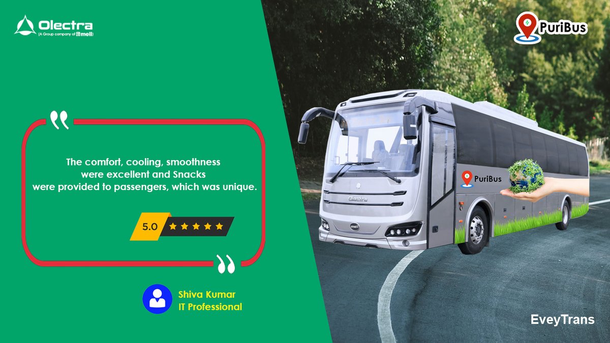 OlectraOfficial's tweet photo. We are very thankful for the review! and we always strive towards to make your journey smooth. #PuriBus #Mumbai #Pune #electric #electricbus https://t.co/vwue9vH6hg