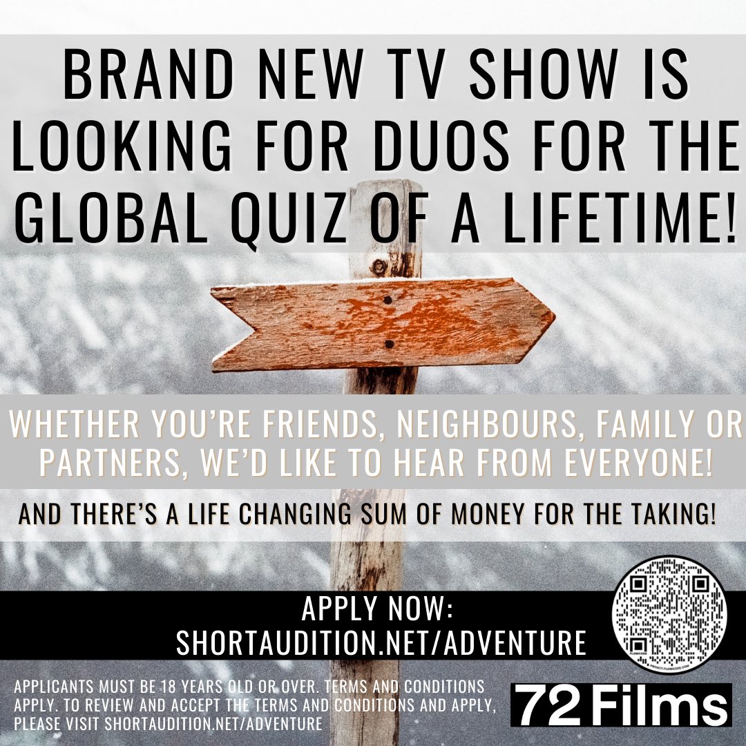 gurj_tvcasting's tweet image. 🌍✈️Ready to test your general knowledge whilst travelling the world?

A brand new tv show is on the hunt for thrill-seeking duos to win a life-changing prize!

APPLY NOW: shortaudition.net/adventure

#WednesdayMotivation #wednesdaythought #Wednesday #tvshow #win #casting #adventure