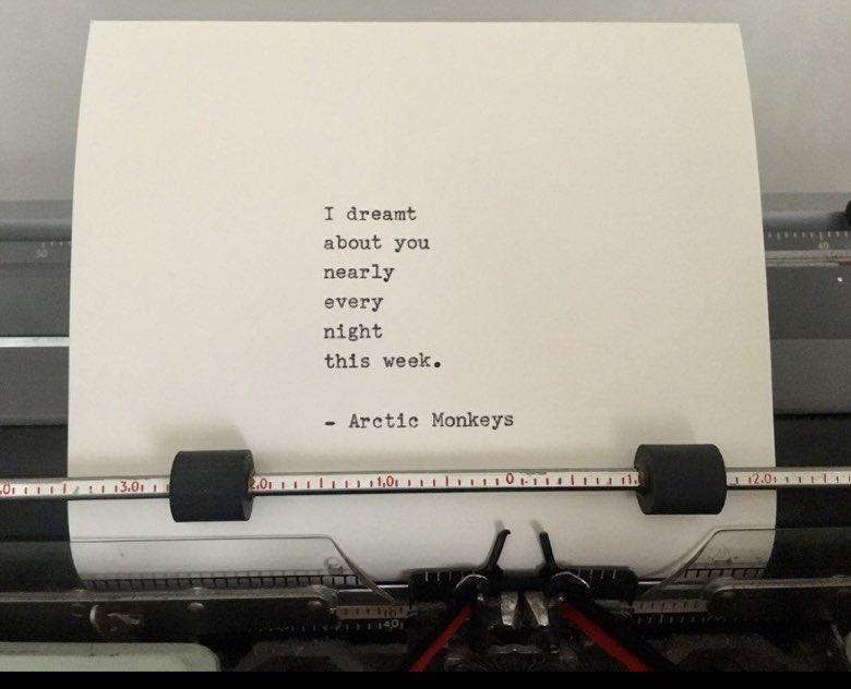 I dreamt
about you
nearly
every
night
this week.

- Arctic Monkeys

etsy.me/3dCbeqx

#readingGSB2 #readingfestival #arcticmonkeys #wolfalice
