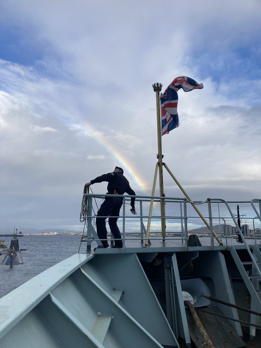 HMSScottRN's tweet photo. Back alongside a blustery Gibraltar this morning after time at sea rehearsing our skills.  Time to dig out the hoovers, dusters and polish. #GreatScott #GreatSpringClean https://t.co/2muL1wzOgI