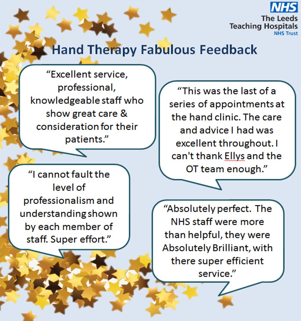 Leeds Hand Therapy (@lththandtherapy) on Twitter photo More fabulous feedback received for the L46 Hand Therapy team over the last month! We love to receive patient feedback to help our service grow!
<a href="/LeedsPlastics/">Leeds Department of Plastic Surgery</a> <a href="/LTHTPhysio/">Leeds TH Physio</a> <a href="/LTHTOT/">Leeds TH OT</a> <a href="/LTHTTherapyCSU/">LTHT Adult Therapies CSU</a> @PatientExpLTHT More fabulous feedback received for the L46 Hand Therapy team over the last month! We love to receive patient feedback to help our service grow!
<a href="/LeedsPlastics/">Leeds Department of Plastic Surgery</a> <a href="/LTHTPhysio/">Leeds TH Physio</a> <a href="/LTHTOT/">Leeds TH OT</a> <a href="/LTHTTherapyCSU/">LTHT Adult Therapies CSU</a> @PatientExpLTHT