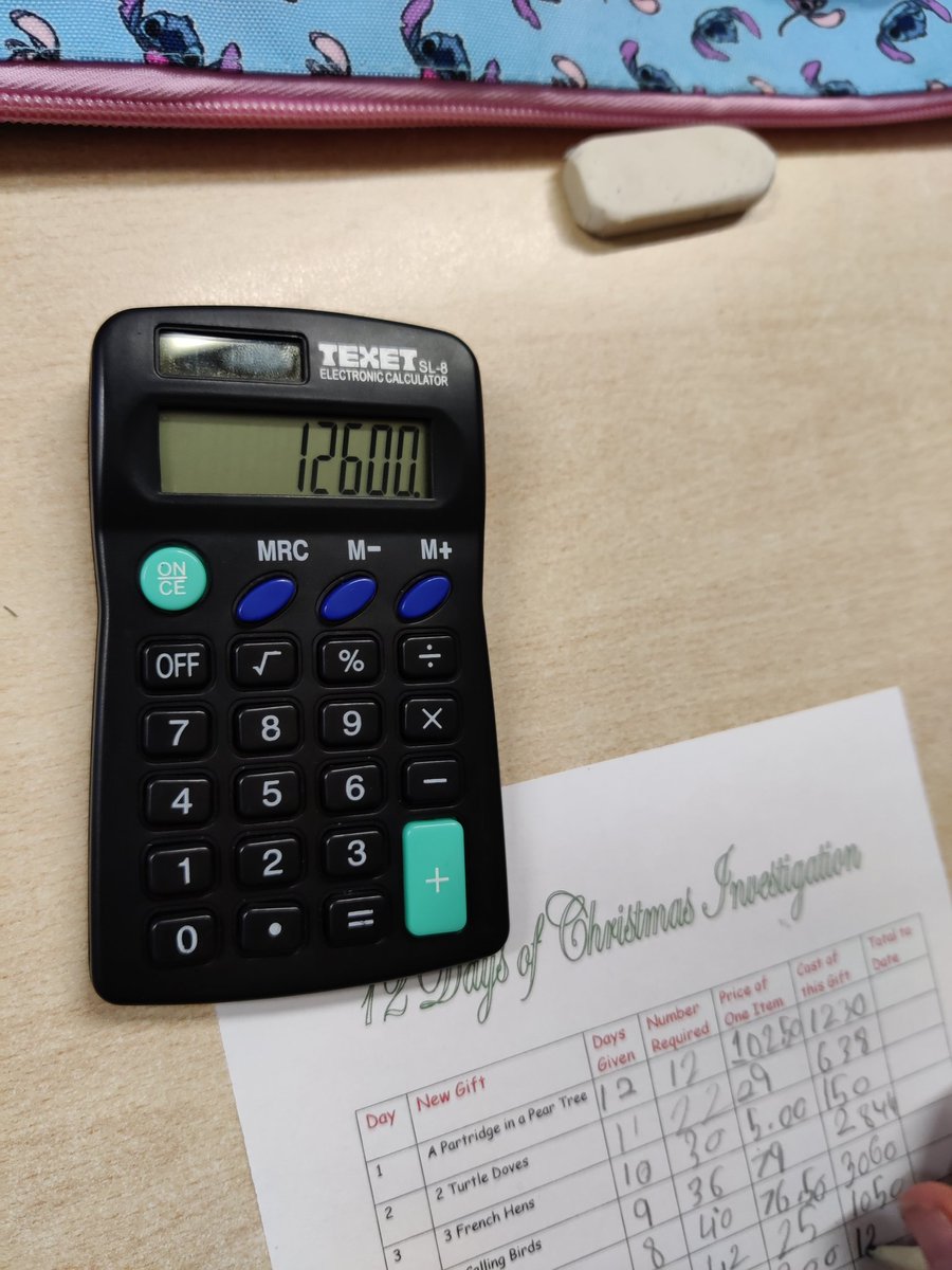 BranielPS's tweet photo. Y7 refining their calculator skills to work out exactly how much money their 'true love' spent on Christmas. #KS2 #apartridgeinapeartree https://t.co/Ve9BeOtCIw