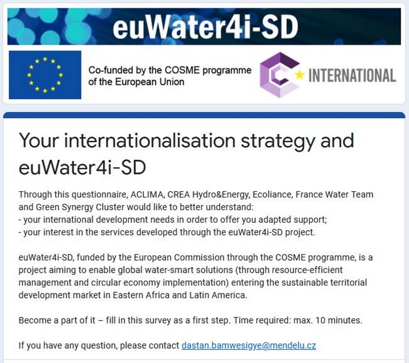 Help shape the #strategy of #euWater4iSD by answering and sharing the "SMEs GoInt Strategy" #survey!📝
Are you a #European #SME or a #cluster / #organisation working with SMEs? Answer / share our survey before 14th Jan 2022. Time required: max. 10 min👉👉clustercollaboration.eu/community-news…