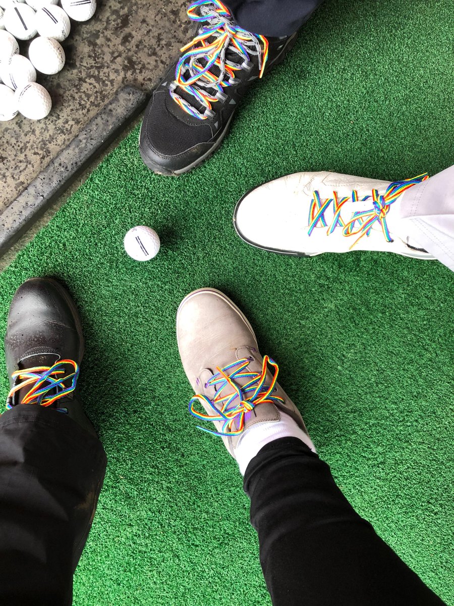 GirlsInGolf's tweet photo. It's RAINBOW LACES DAY - and we're lacing up!! Check out our videos & pics today, share them if you can & post your own - feel free to tag us in #RainbowLaces #LaceUpSpeakUp #PrideinGolf #GIGS @EnglandGolf @stonewalluk @LEAPsports @PrideSportsUK @wales_golf https://t.co/sKn2I0tmXr