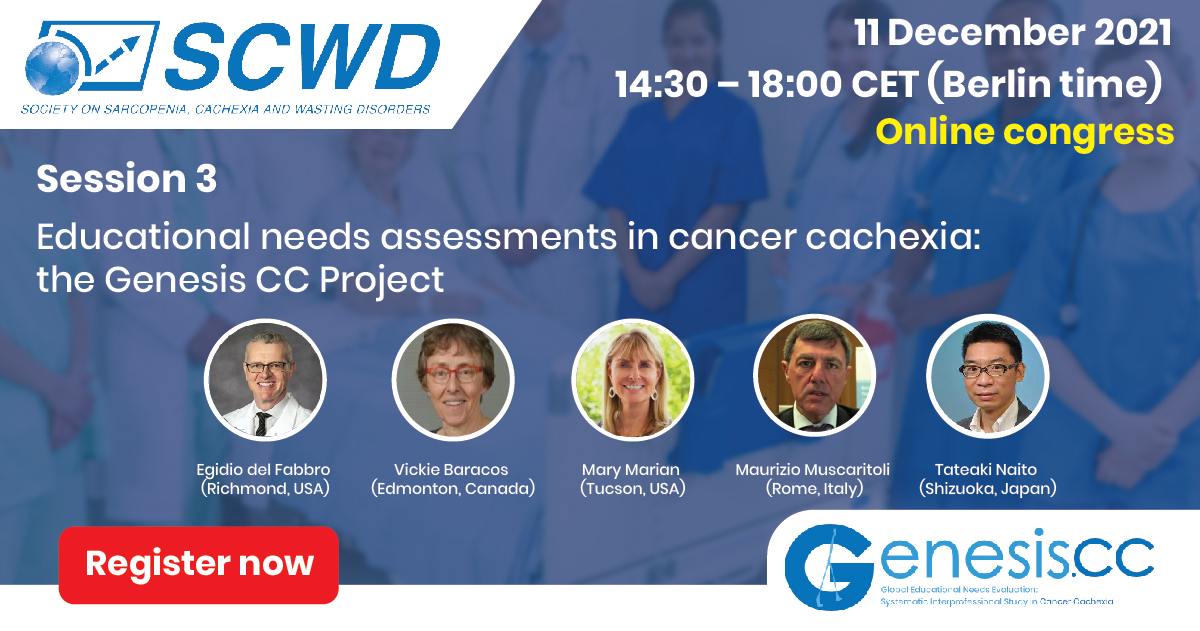 SCWDnews's tweet photo. Discover the findings of the global interprofessional study, #GenesisCC about educational needs of healthcare professionals managing patients with #cancer #cachexia #SCWD21.
Register now: https://t.co/GpXs4pHOwZ
#sarcopenia #muscle #oncology https://t.co/0ufN60j2hP