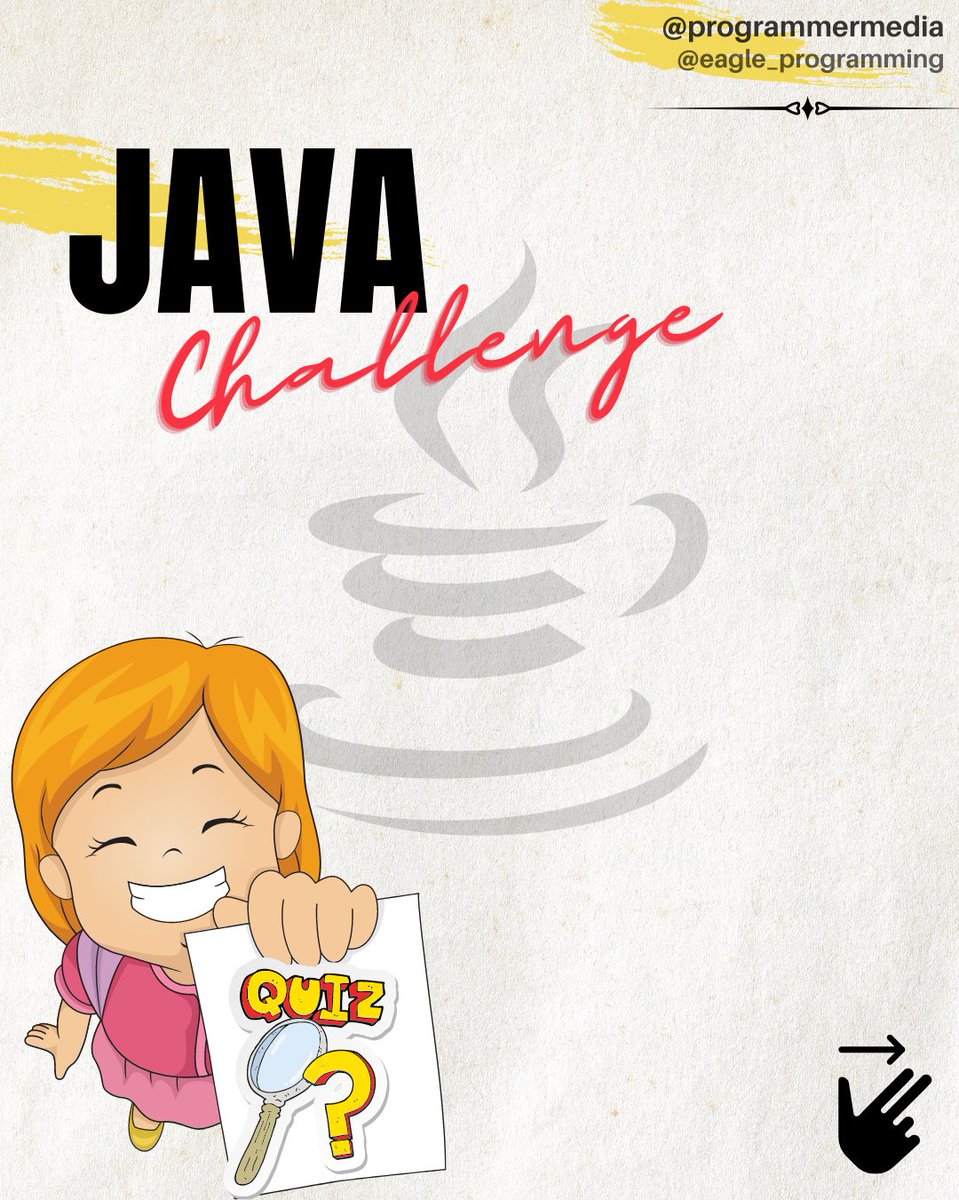 Java Quick Quiz 💥 ..👇
#Java #javaprogramming
#javaquiz #Coding #codinglife
Are you ready to give answers of this #codingquiz ..

.
Show the thread 👇