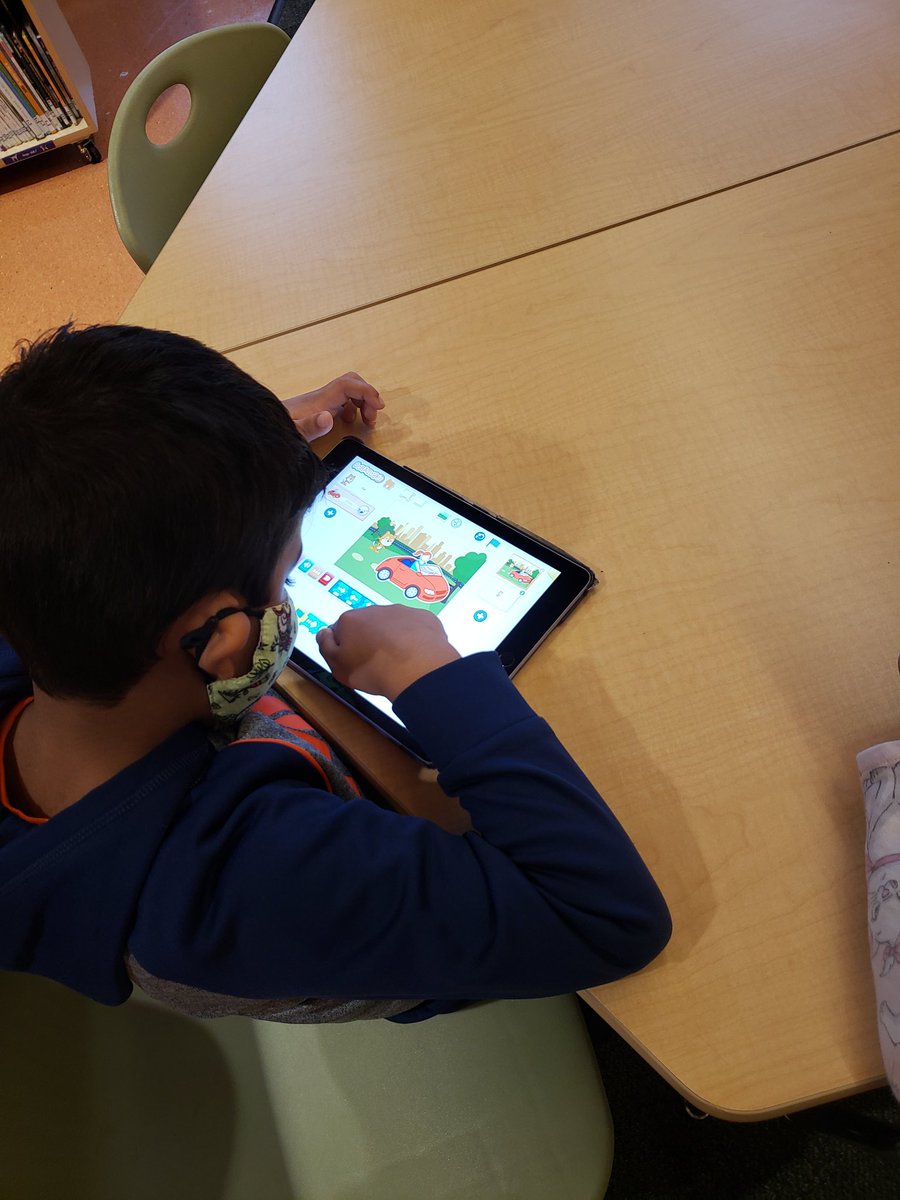 RBELibraryLC's tweet photo. It's Computer Science week and we are exploring coding with #ScratchJr. Last week was unplugged coding, next week is coding robots! Students of all ages can learn to code as long as learning begins with time to play and explore as they build understanding. #HourofCode2021 https://t.co/gXpw40QU9D
