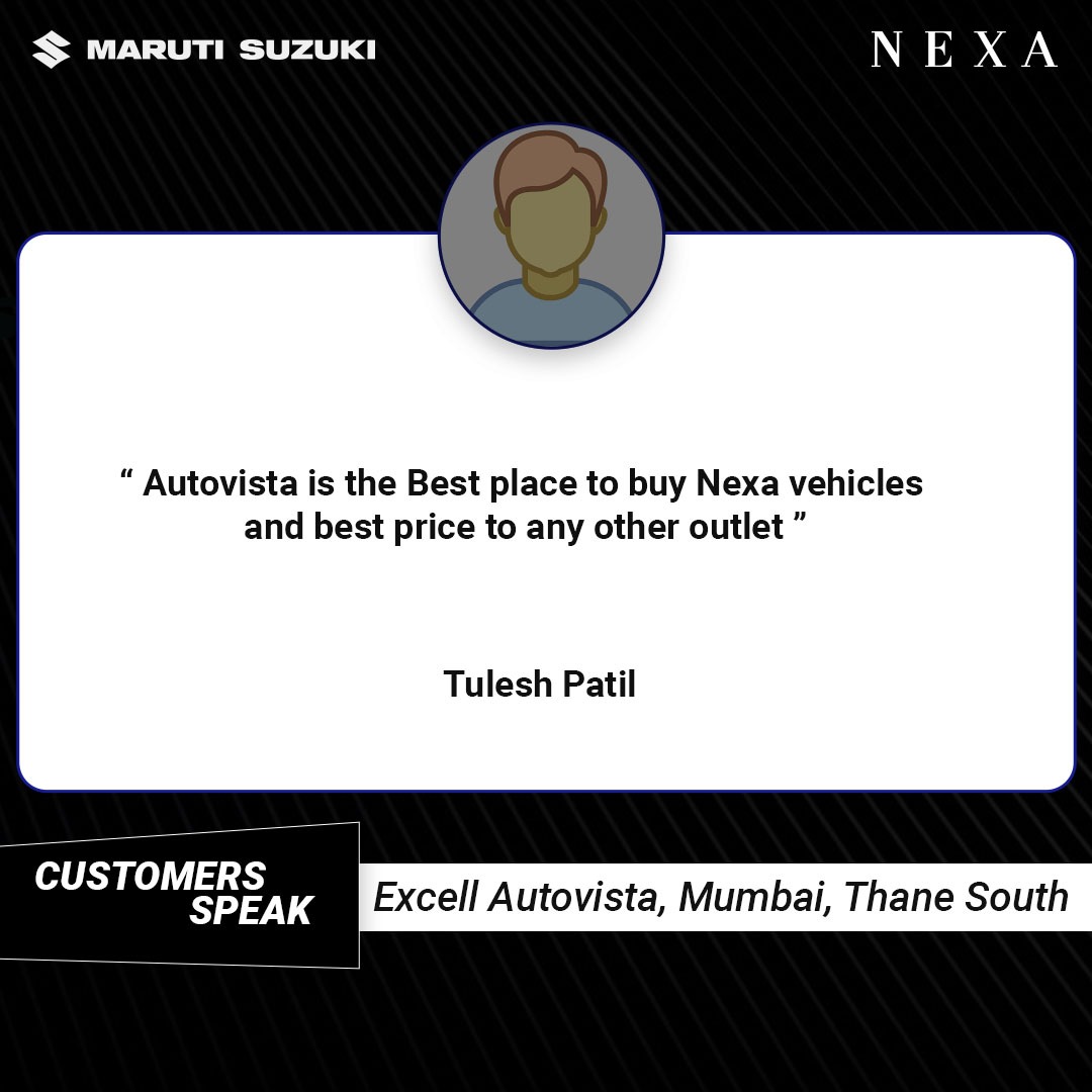 ExcellAutovista's tweet photo. Hey Tulesh Thank You For Your kind Words. We Are Always Excited To Hear More From You. It Encourages Us To Serve You Better. 

#Nexa #Nexaexperience #Customerfeedback #Customertestimonial #safedriving #Marutisuzuki #excellautovista https://t.co/z0Dr0L4WxS