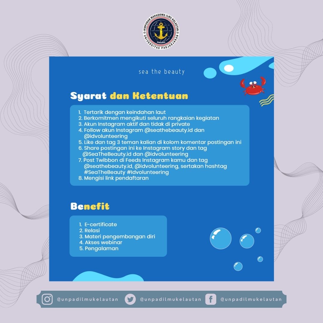 Halo Sea Friends!

Indonesia merupakan negara kemaritiman, namun saat ini banyak laut di Indonesia yang sudah tidak terjaga keindahannya. Untuk menjaga itu lagi sea the beauty hadir. 

UNTUK SELENGKAPNYA CEK IG HIMAIKA!