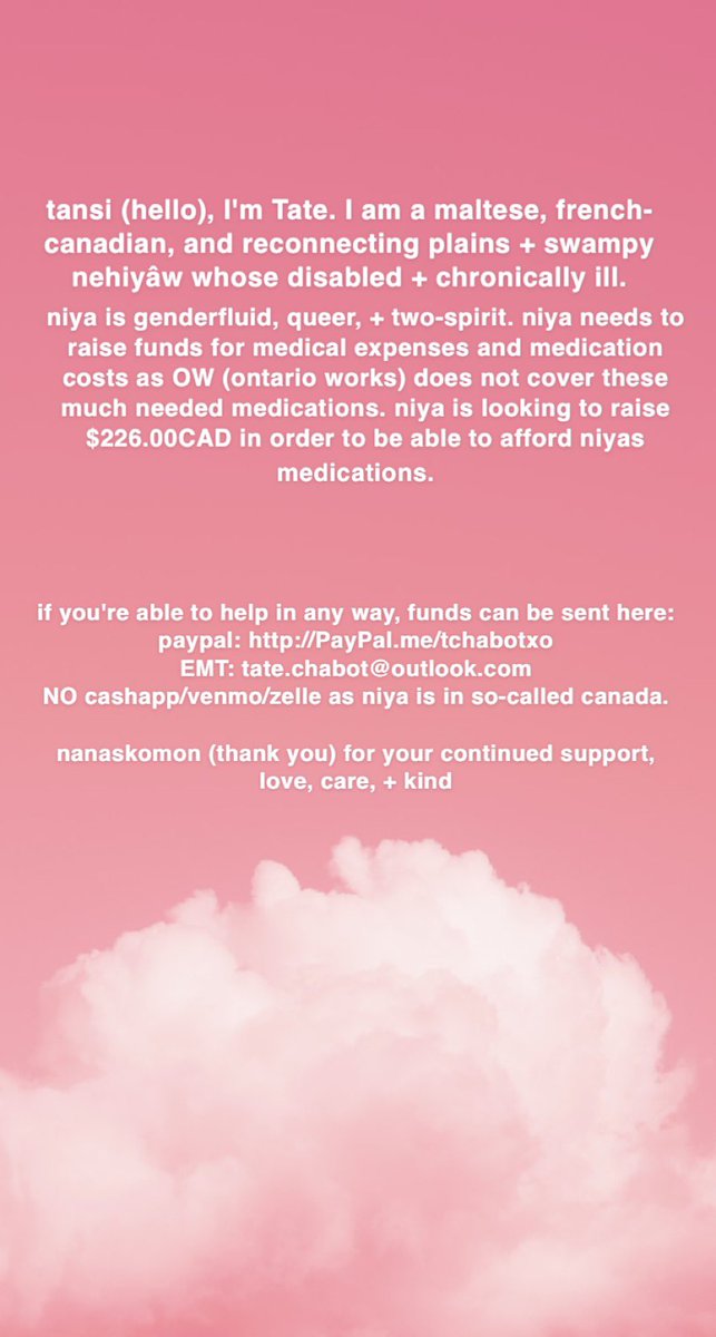 otehiminfaerie's tweet photo. help a disabled ndn survive and get medications that help me live day to day. any bit helps, even just a share. nanaskomon (thank you) 💖 https://t.co/kOrJjLTp2Z