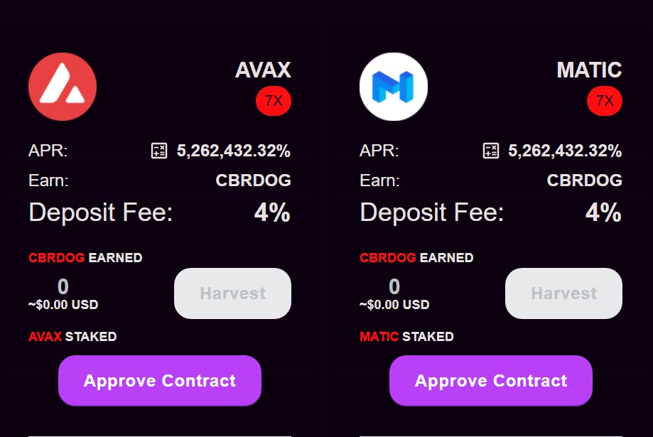 Two new  pools $AVAX and $MATIC are now added to 
cyberdog.finance/pools. go grab those APRS!!

@avalancheavax <a href="/0xPolygon/">Polygon</a> @News_Cronos <a href="/CroMoonOfficial/">CroMoon Official</a> <a href="/TheCronicleNews/">TheCronicle.com - #CronosNews #Cronos #CRO #DeFi</a> <a href="/VVS_finance/">VVS-Finance</a> <a href="/DefiDirect/">Bomani Zhiwe</a> @News_Cronos <a href="/YieldWolf/">YieldWolf</a> 
#CRO #Staking #Crypto #cryptocurrency 
$CRO $AVAX $MATIC