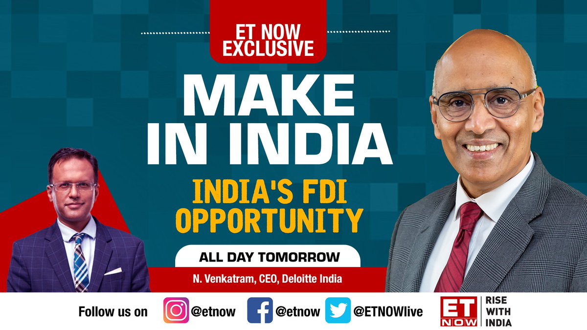 ETNOWlive's tweet photo. #ETNOWExclusive | N. Venkatram of @DeloitteIndia on unleashing India’s full potential &amp; strategy ahead. 

Catch the conversation at 4 PM tomorrow, only on ET NOW https://t.co/wpdt2padx4